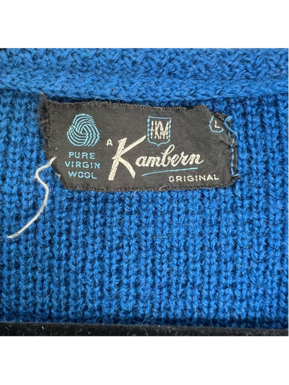 Vintage 50s 60s pure wool cobalt blue cable knit grandpa cardigan sweater L - Picture 12 of 13
